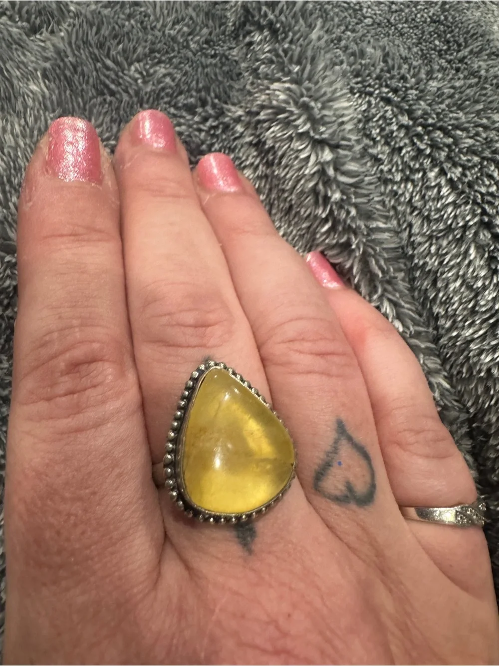 Source Unknown Teardrop Yellow Gemstone Ring in Silver-Tone